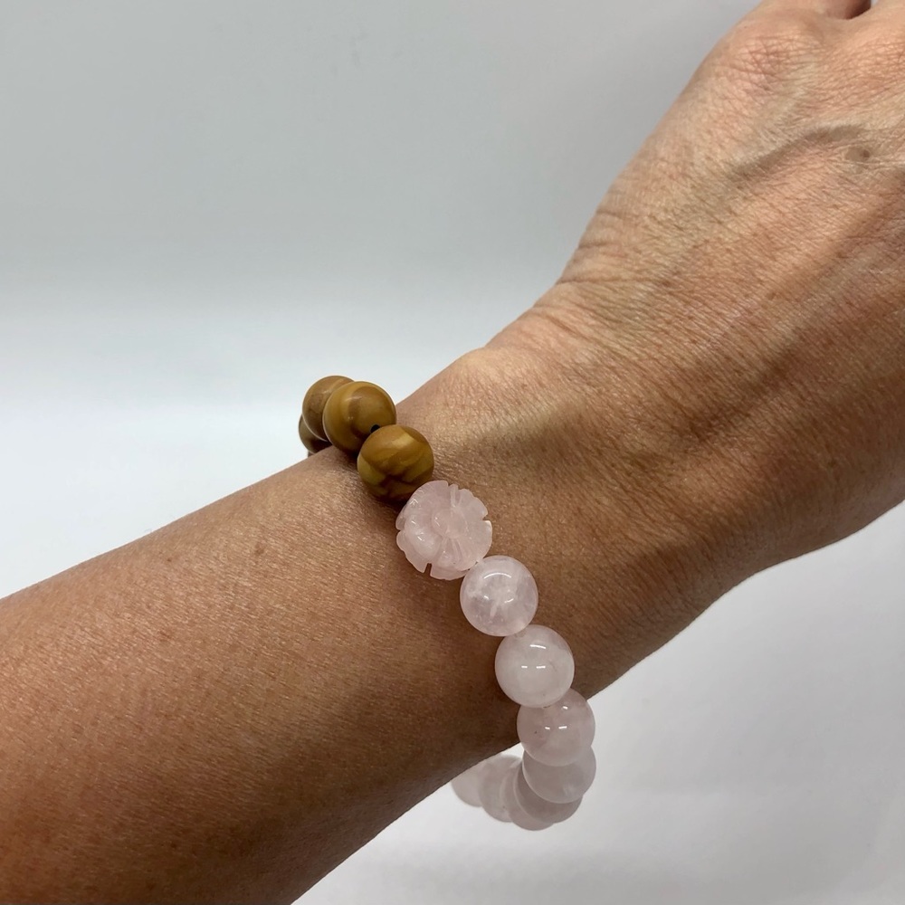 Handmade Rose Quartz and Jasper Gemstone Bracelet - Picture 3 of 6